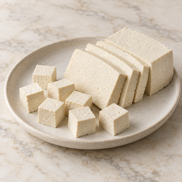 Cubetti di tofu naturale bio su un piatto